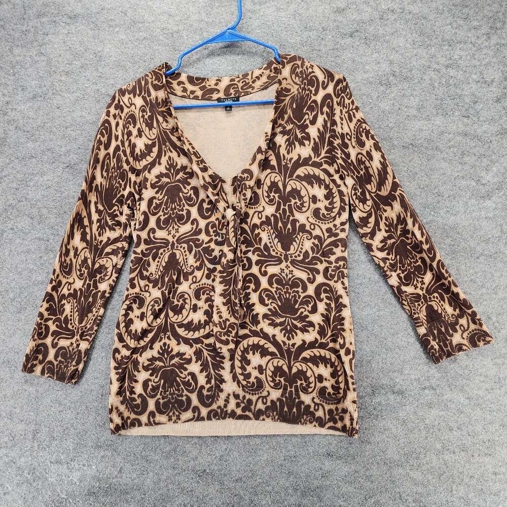 Talbots Shirt Womens Brown 3/4 Sleeve V Neck